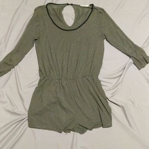 Olive green romper with black stripes